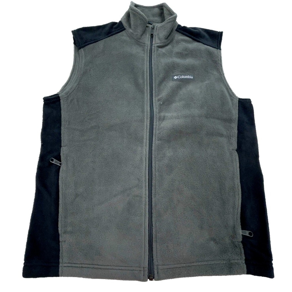 Columbia Vest Men Medium Gray Black Fleece Full Zip Sweater Jacket Layer Hiking